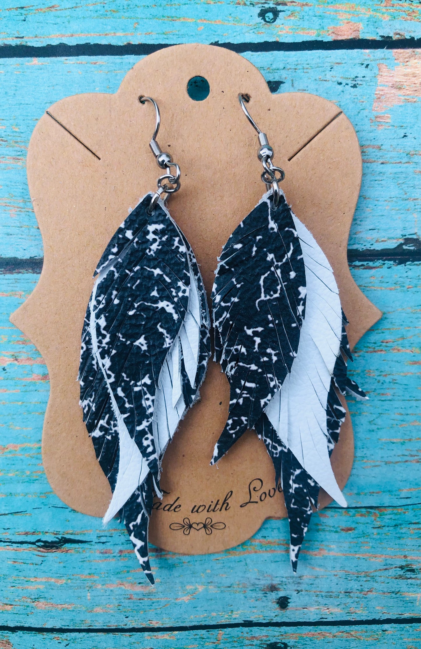 Composition Notebook Genuine Leather Triple Feather Fringe Earrings