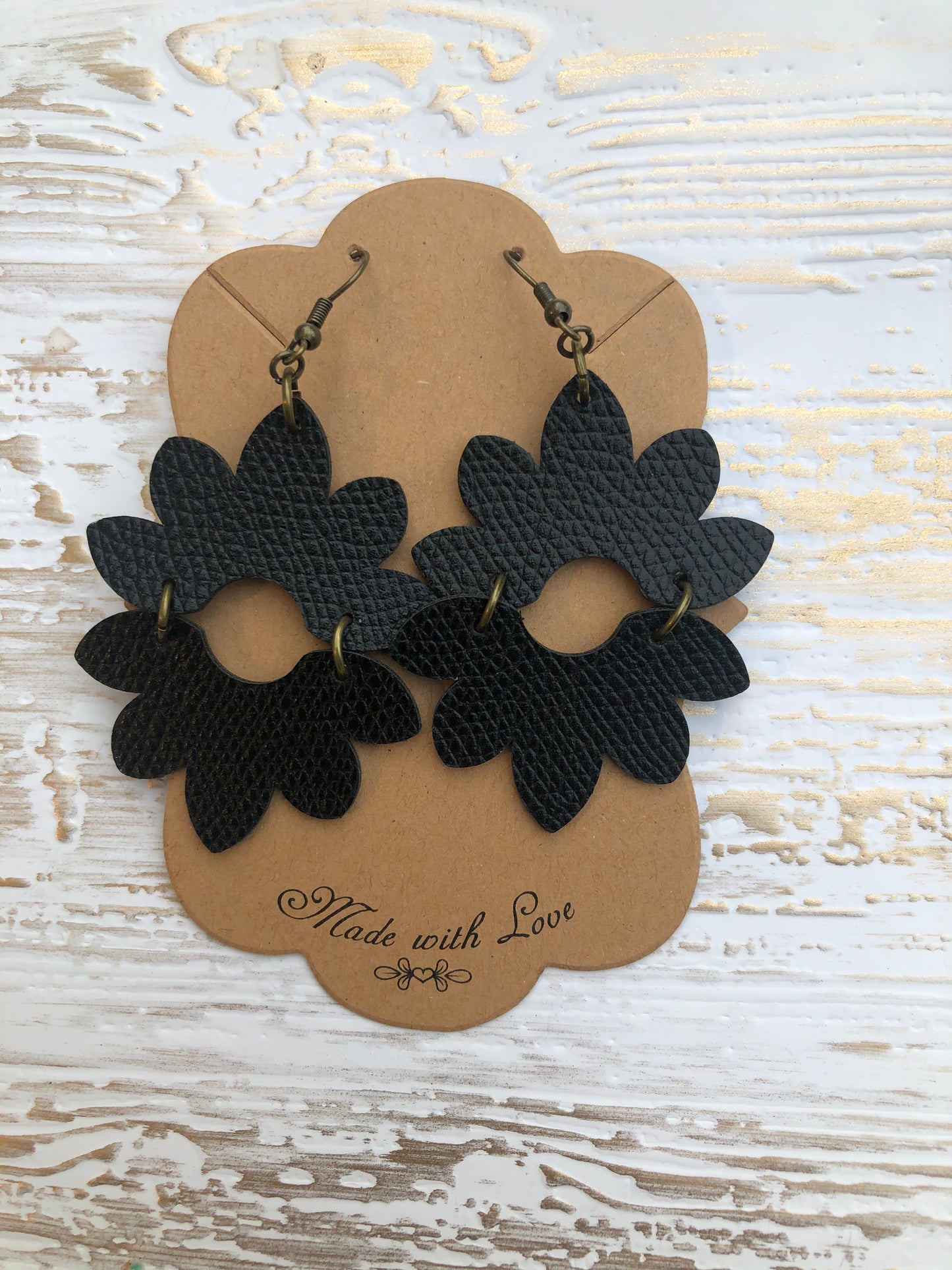 Faux Leather Flower Earrings