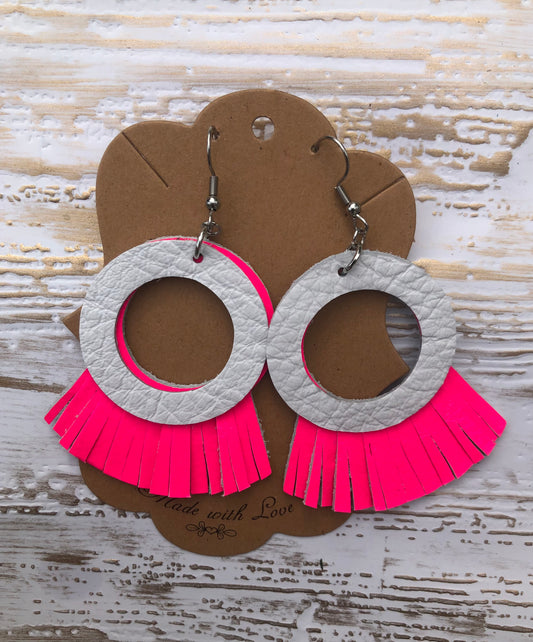 Ring of Fire Neon Pink Cork and Genuine Leather Earrings