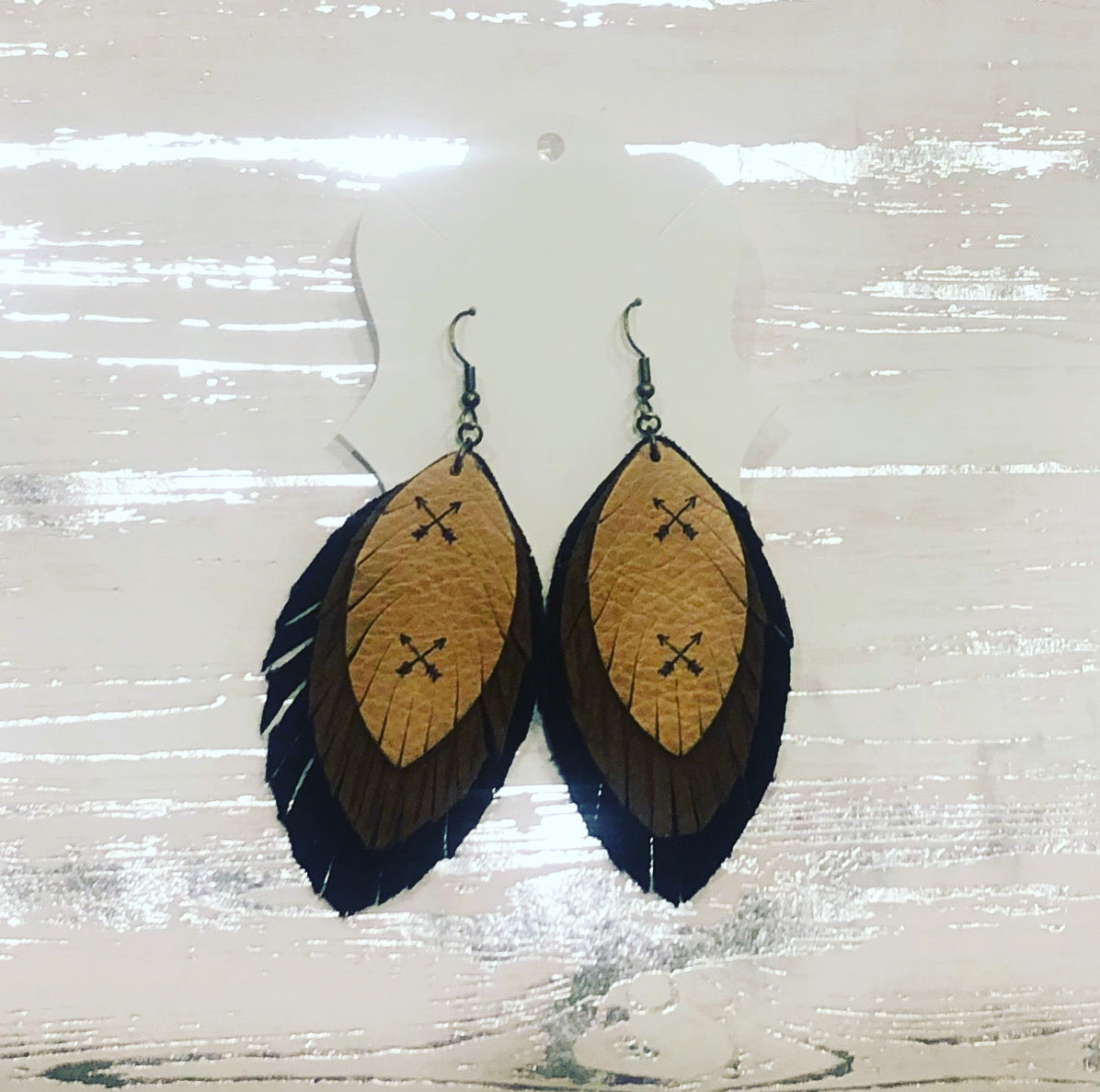 Genuine Leather Triple Leaf Fringe Earrings