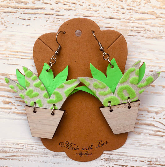 Neon Green Succulent Earrings