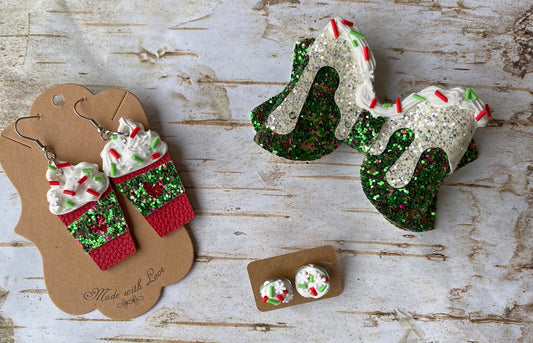 Mommy and Me Christmas Sprinkle Bow and Earrings