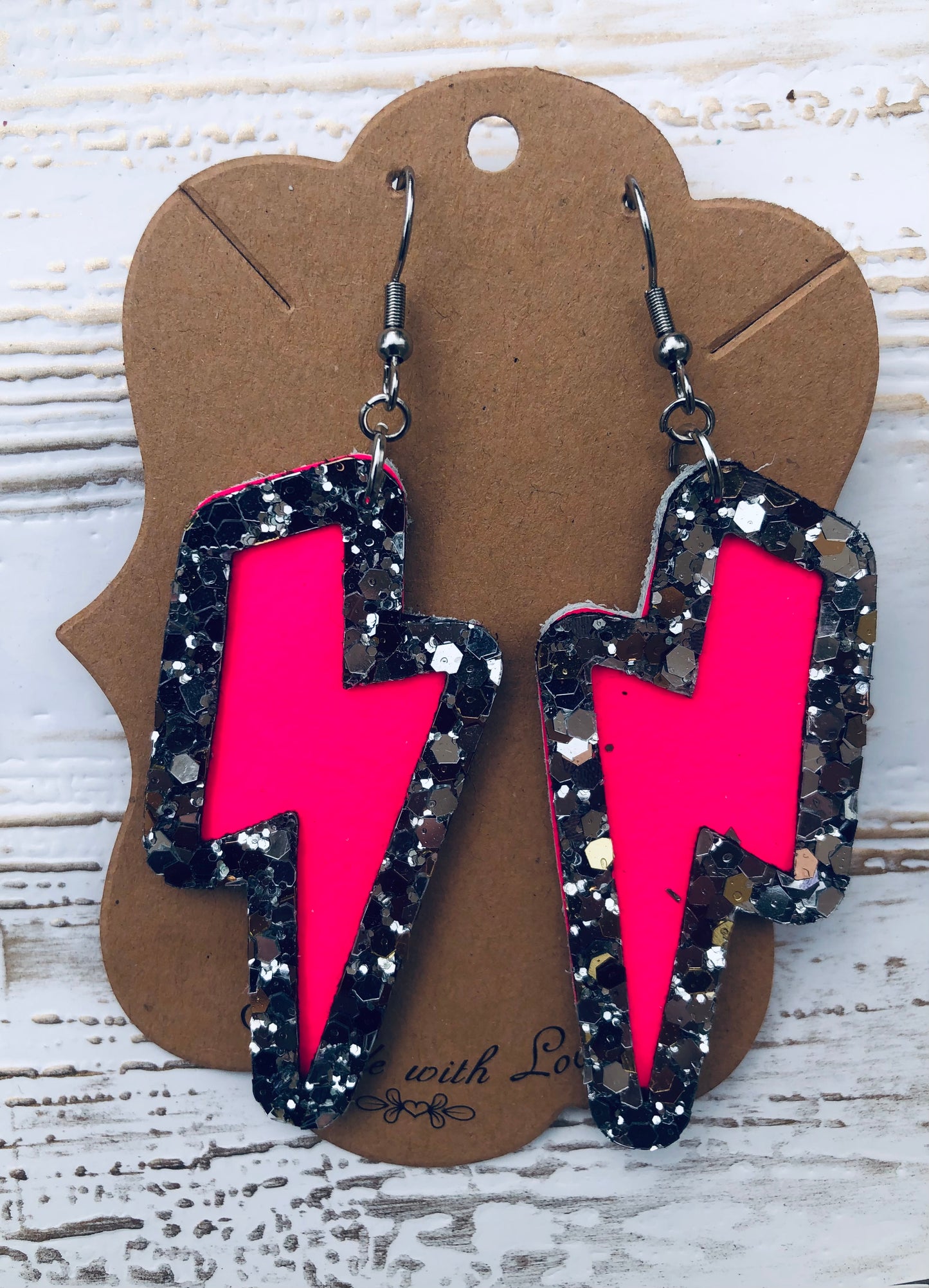 Pink Neon Lightening Bolt Earrings