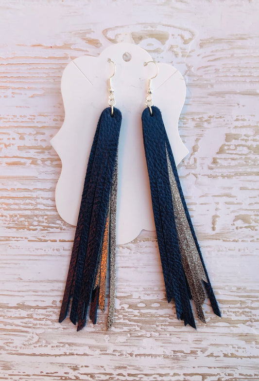 Blue Christmas 4.5” Layer Team Fringe  Earrings