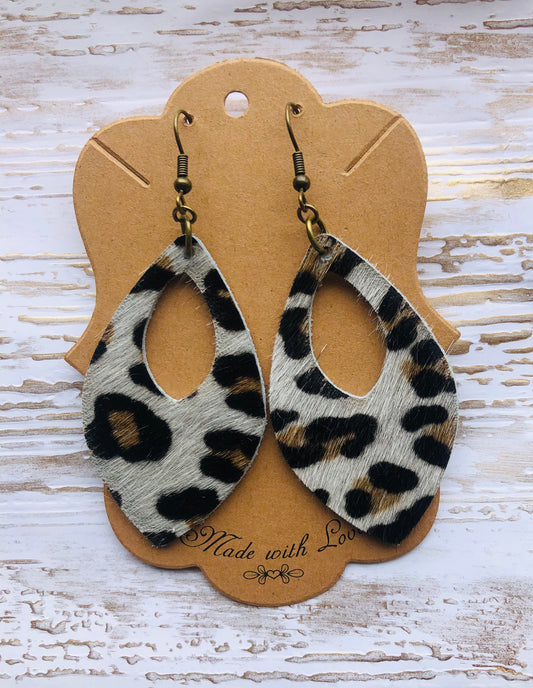 Crystal Genuine Leather Leopard Hair on Hide Earrings