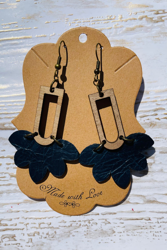 Navy Stella Leather Earrings