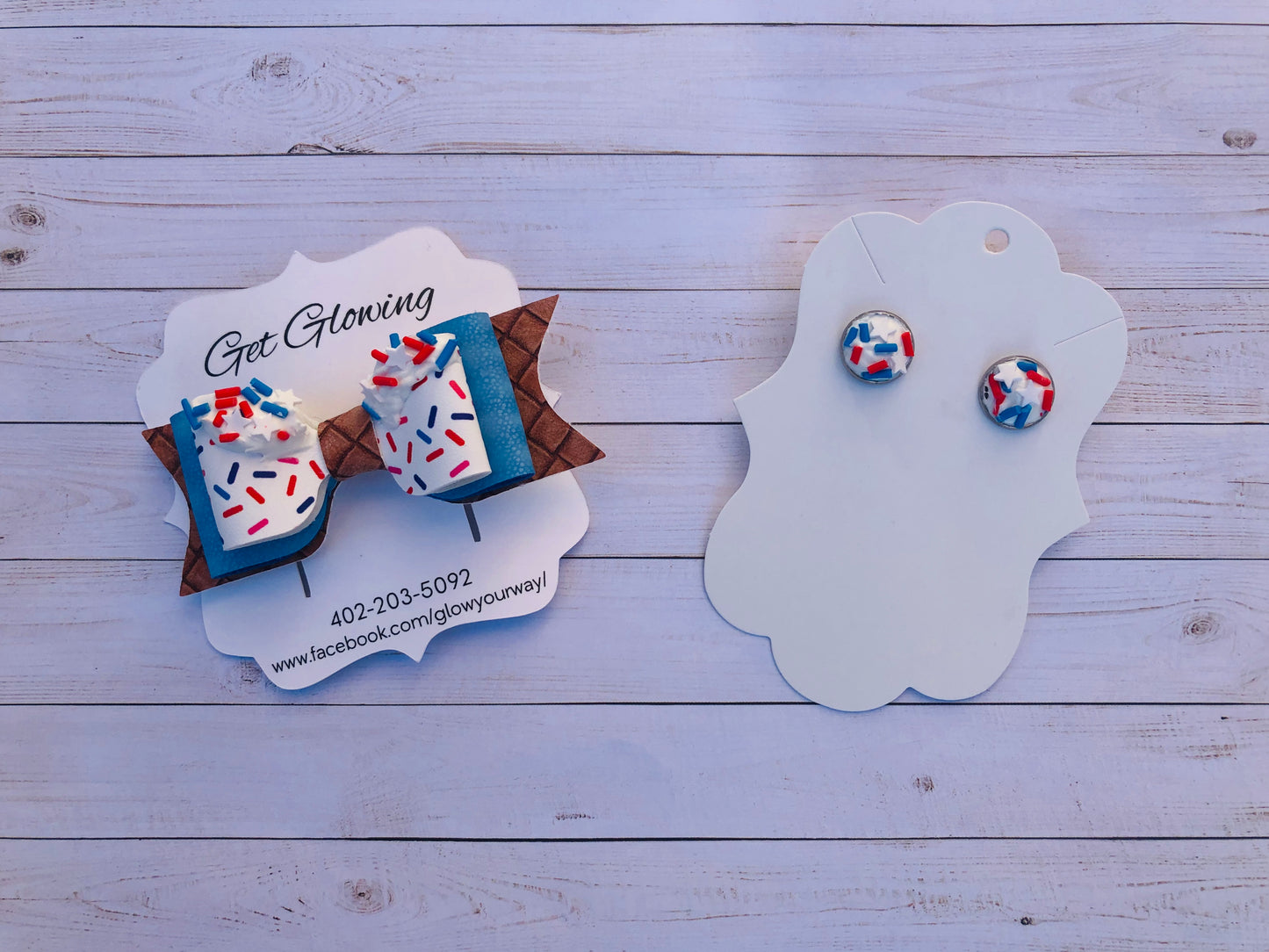 4th of July Mommy and Me Ice Cream Bow and Earrings