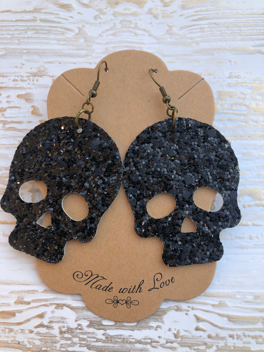 Black Glitter Faux Leather Skulls