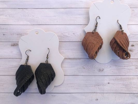 Vegan Leather Embossed Twisted Earrings