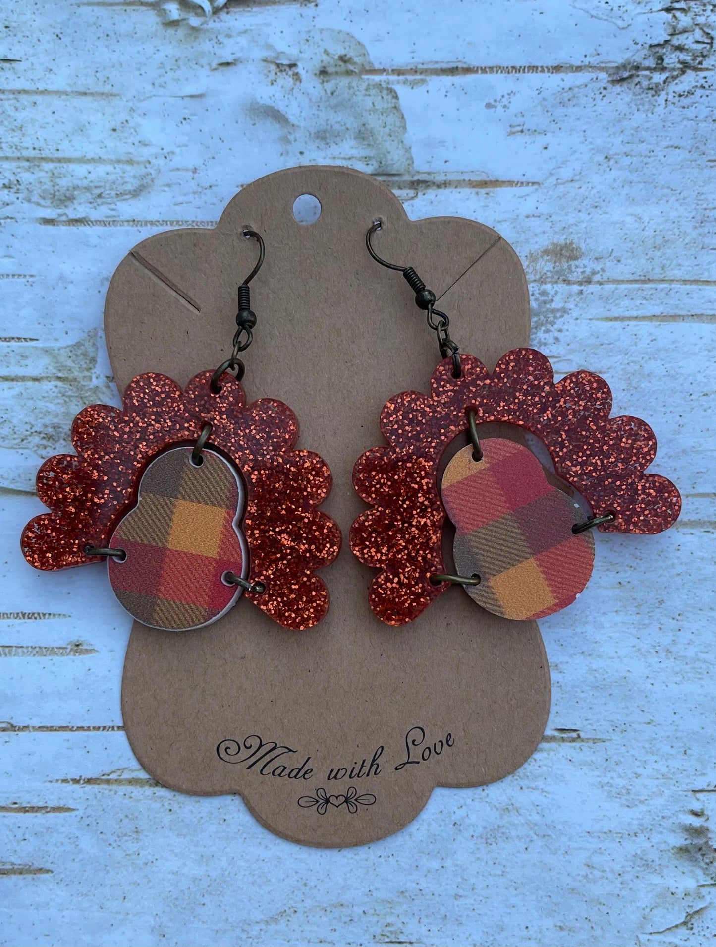 Plaid  Acrylic Turkey Earrings