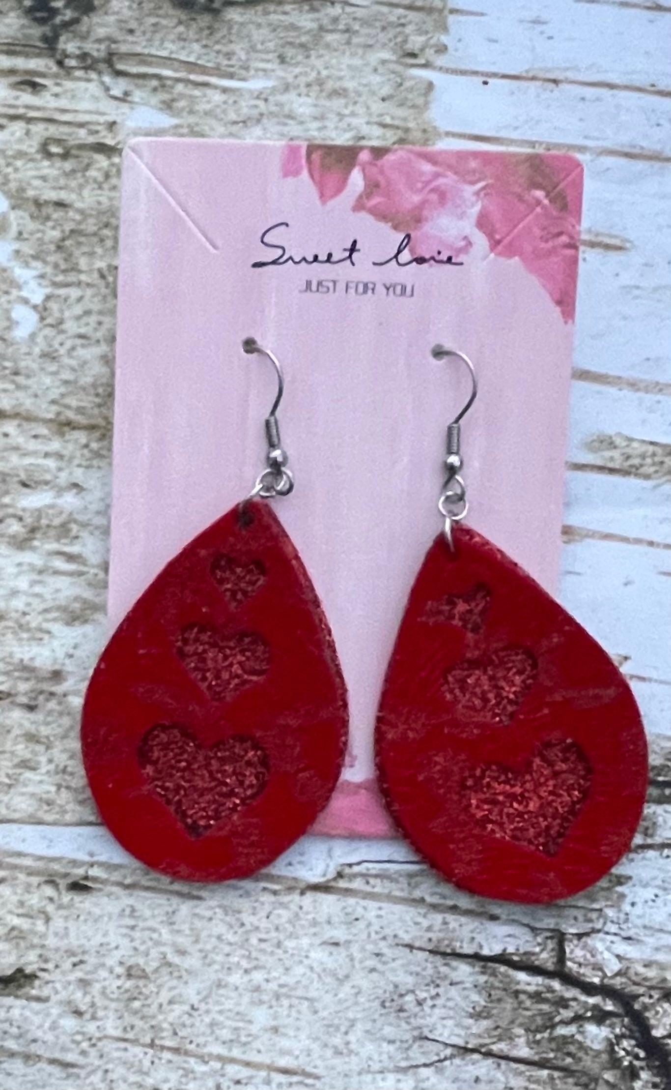 Triple Heart Red Leopard Drop Earrings