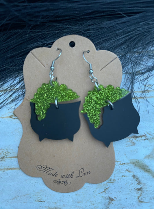 Green Toil and Trouble Cauldron Earrings