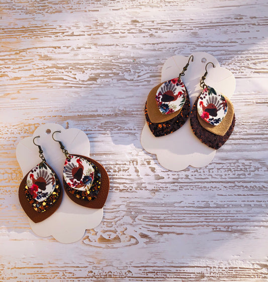 Three Layered Faux Leather Thanksgiving Earrings