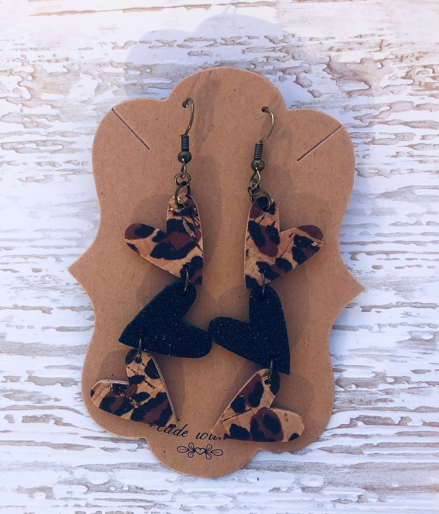 Leopard Whimsical Heart Trio Earrings