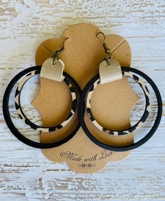 Leopard and Cream Large Hoops