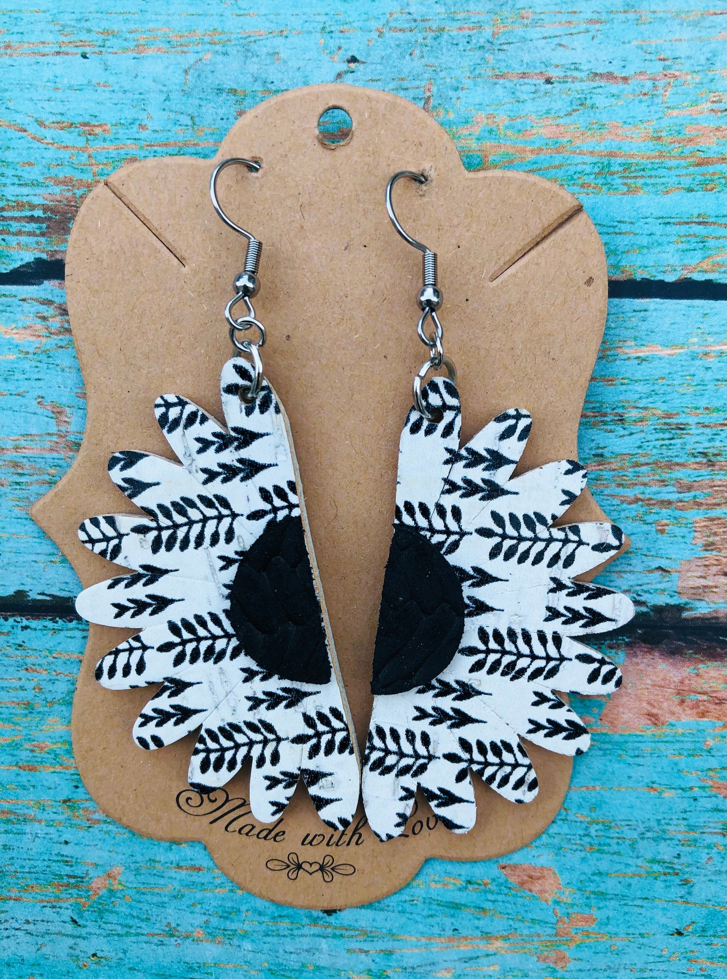 Black and White Wildflower Earrings