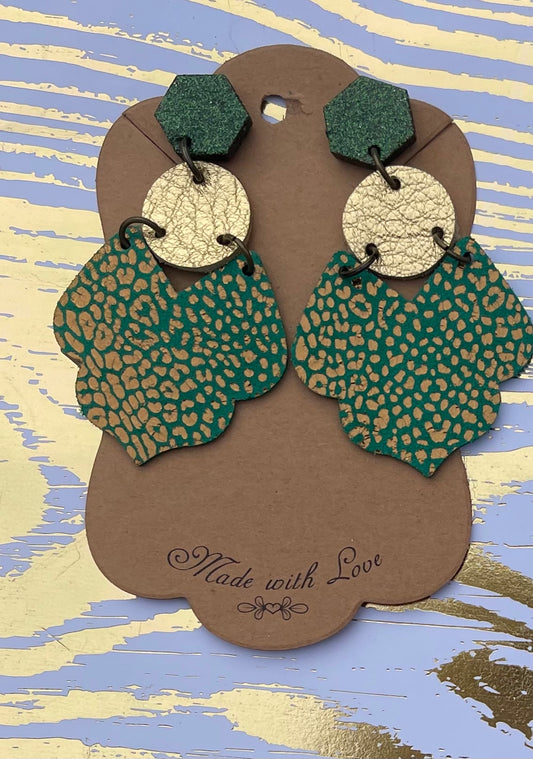 Green and Gold Leopard Audrey Earrings