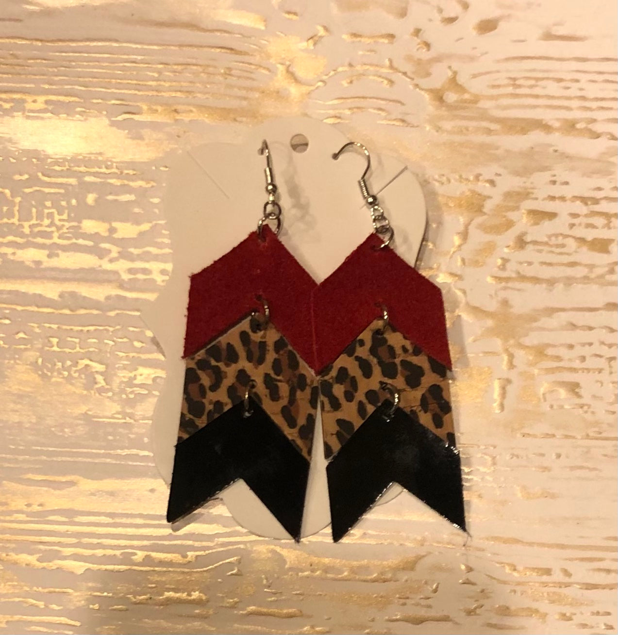 Genuine Leather Stacked Leopard Chevron Earrings