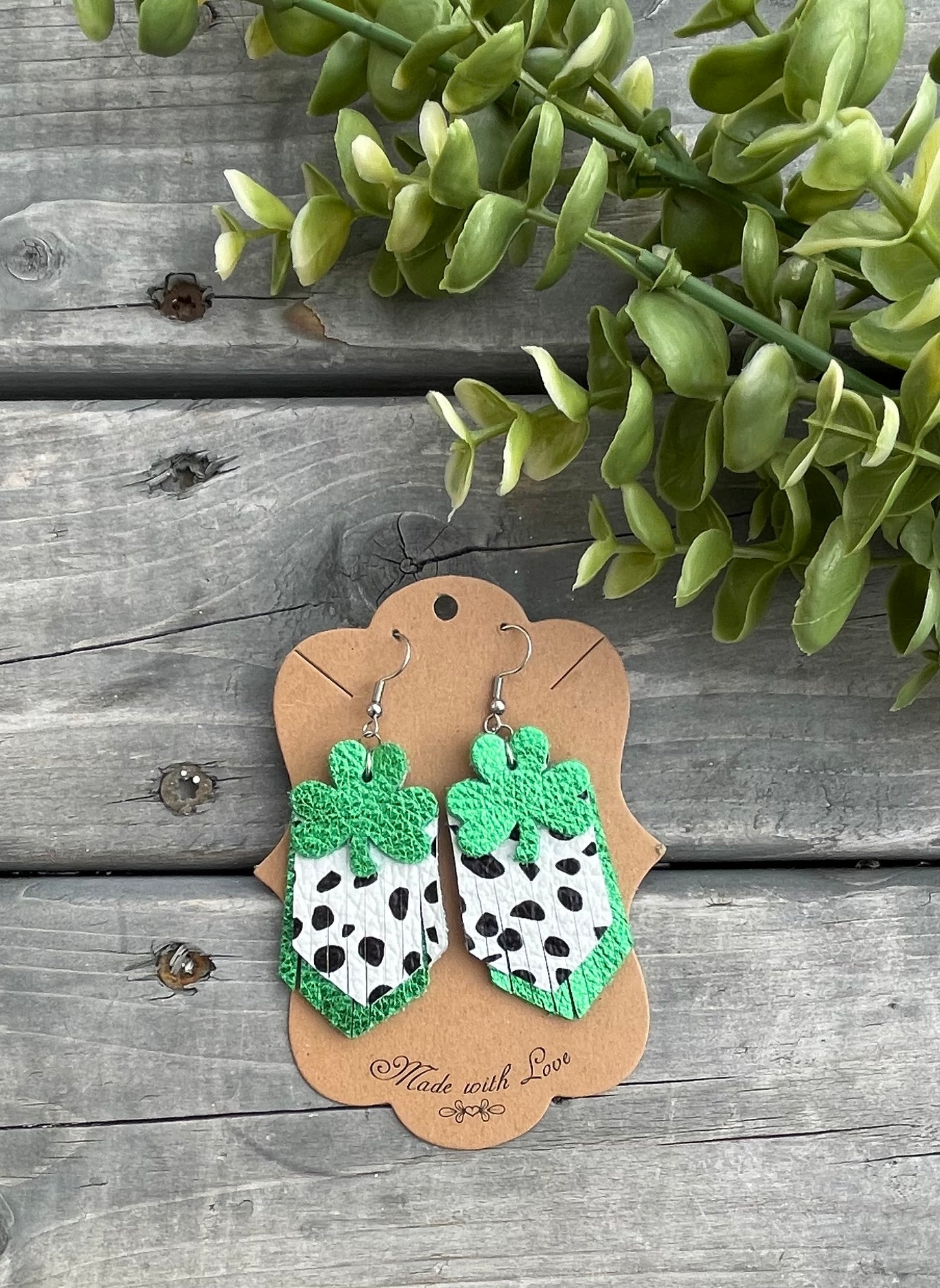 Shamrock Dalmatian Fringe Earrings