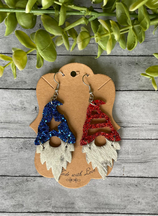 Stars and Stripes Patriotic Gnome Earrings