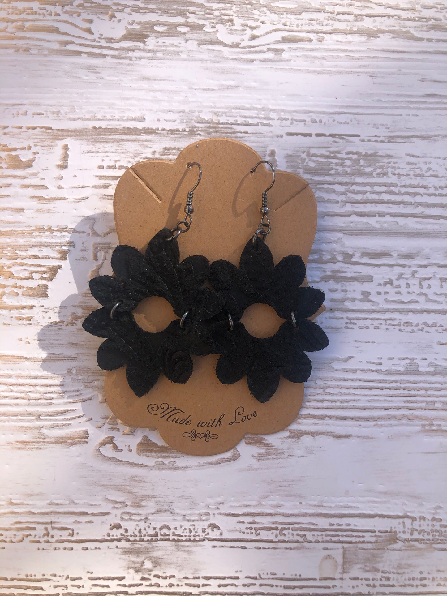 Genuine Leather Embossed Leather Flower Earrings