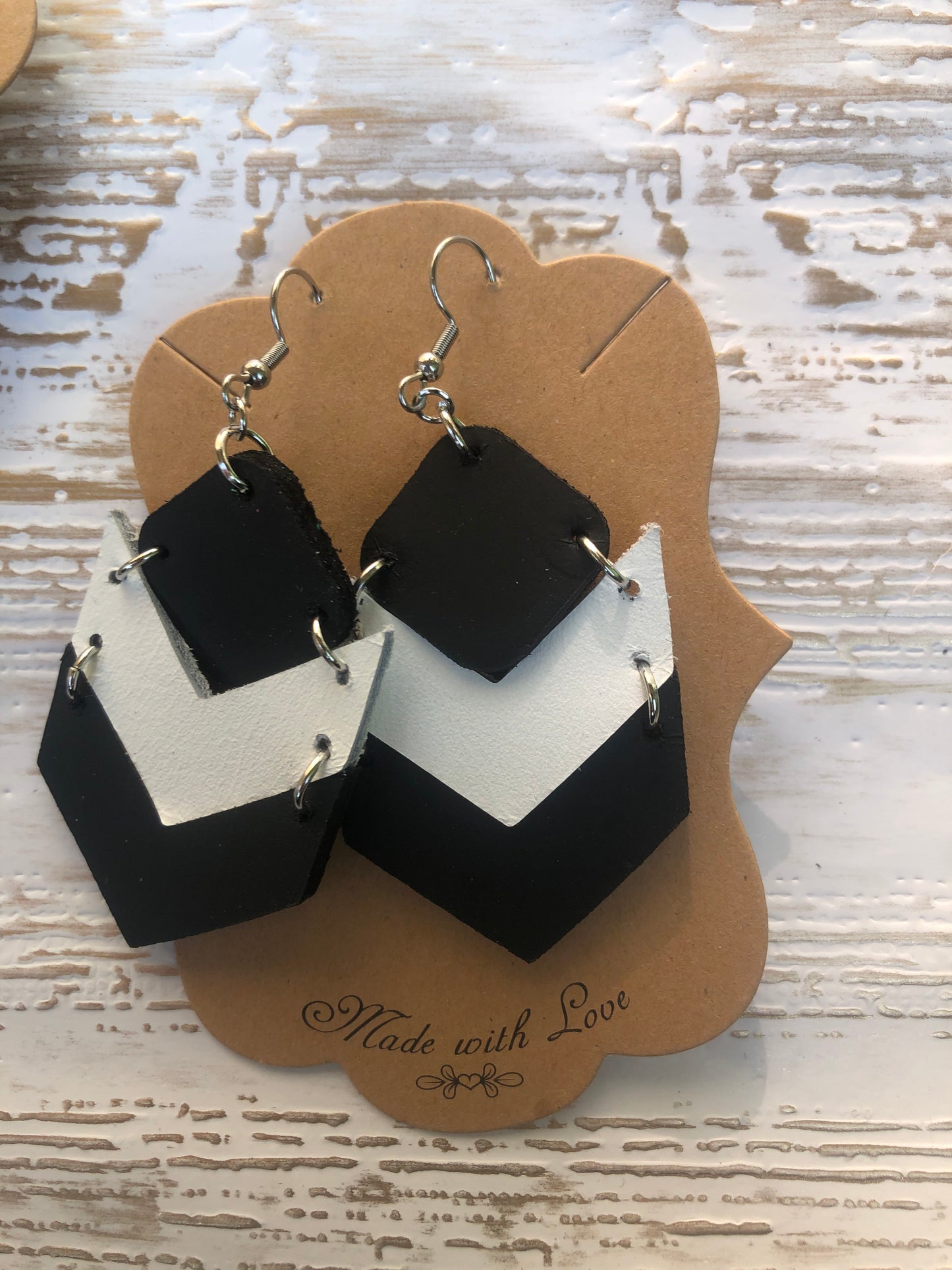 White and Black Mixed Chevron Earrings