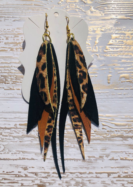 Mixed Pheasant style 5 Layer Genuine Leather Earrings
