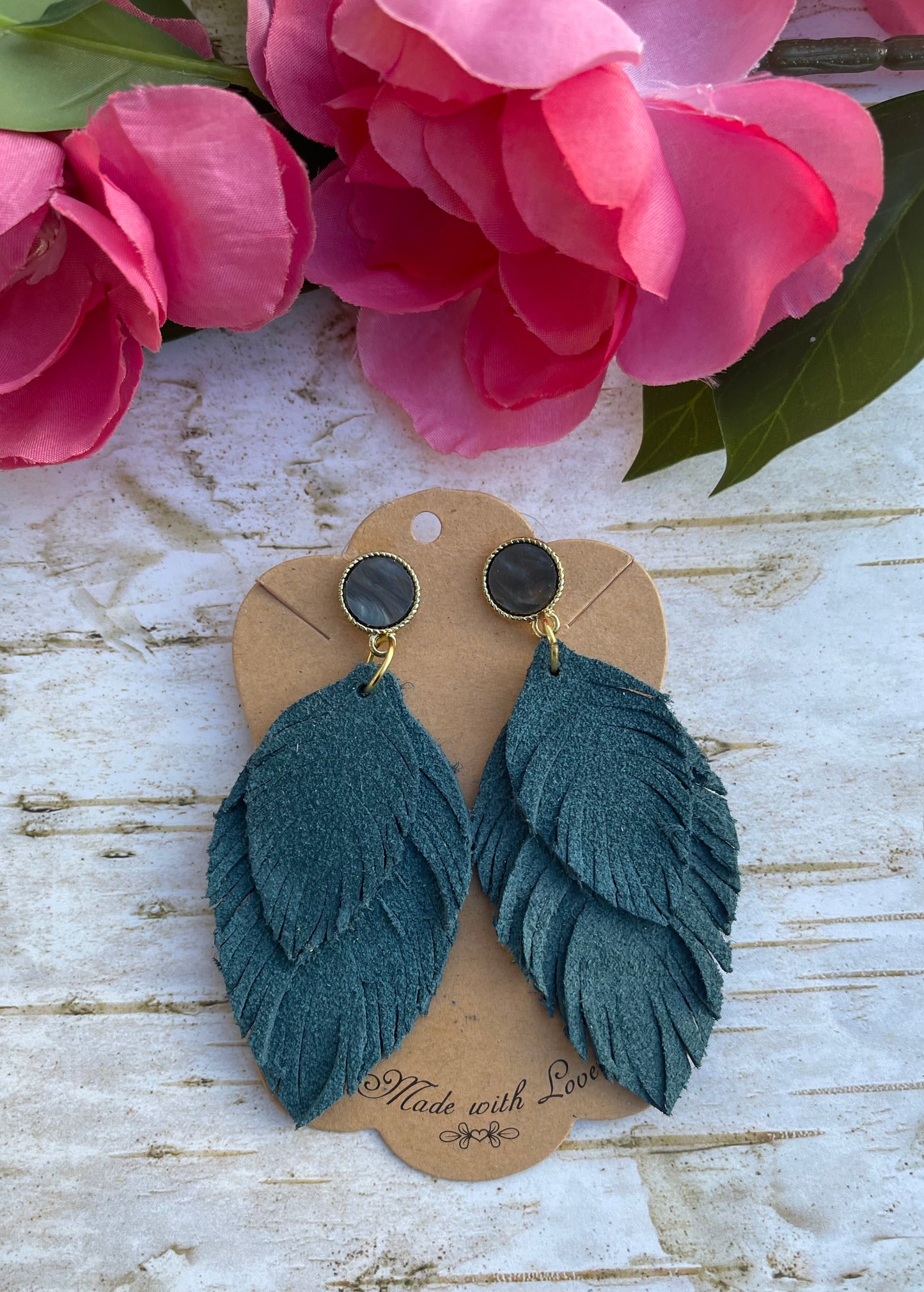 Indigo Boho Feather Fringe Earrings