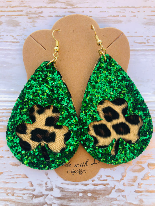 Shamrock Green Glitter and Leopard Teardrop Cut-Outs