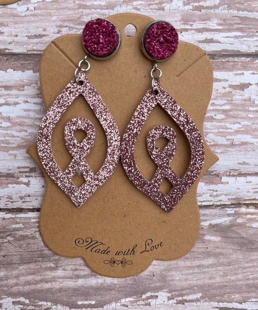 Pink Sparkle Ribbon Awareness Earrings