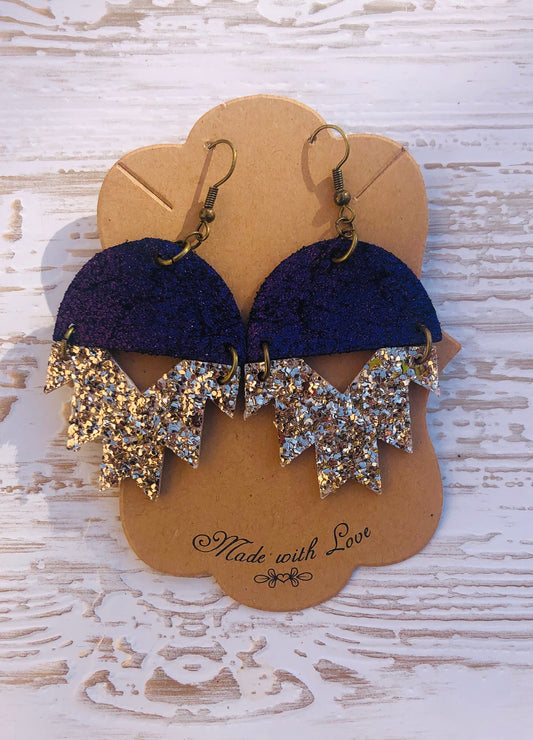 Purple and Gold Glitter Aztec Earrings