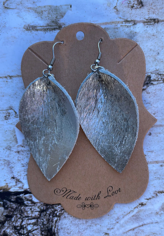 Silver Hair on Leather Christmas Petal Earrings