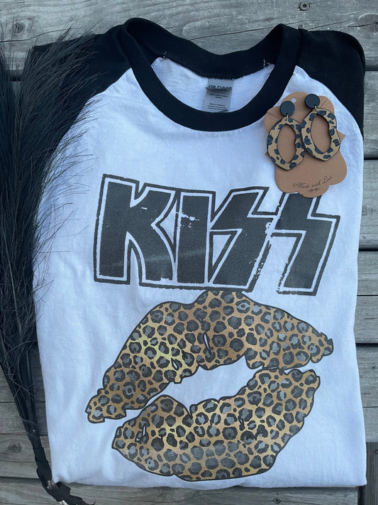 Kiss White and Black Baseball T-Shirt and Earrings