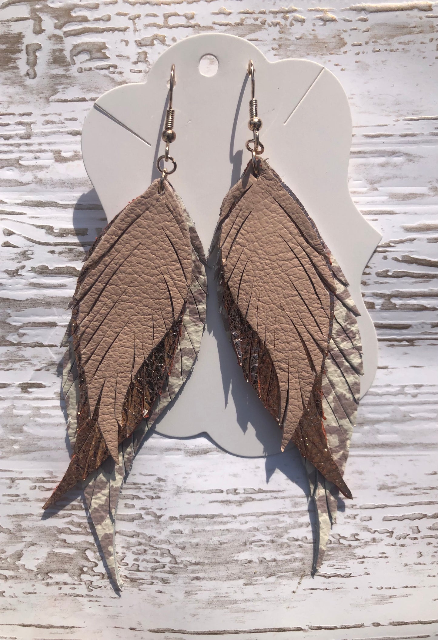 4” Blush Leopard  Feather Earrings