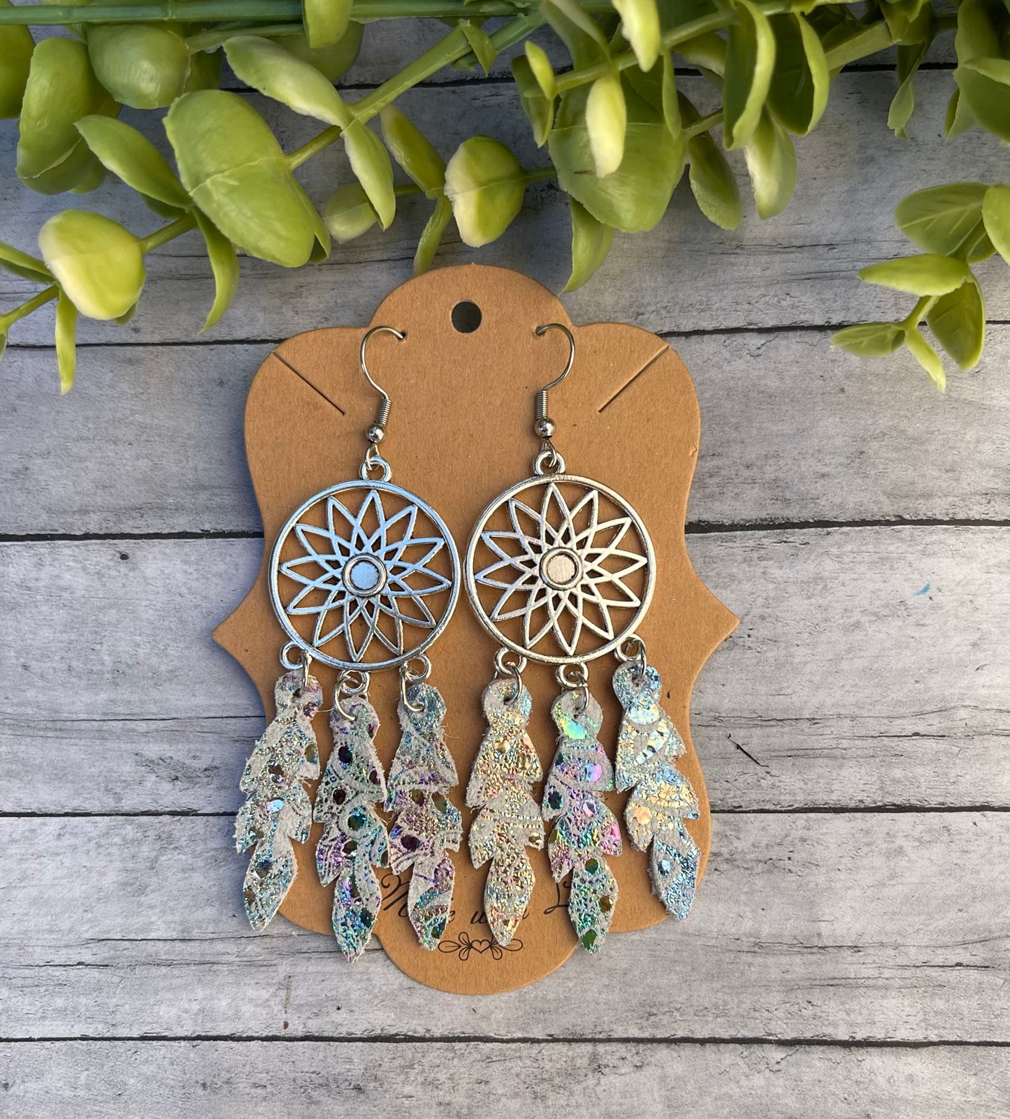 White Iridescent Dreamcatcher Earrings