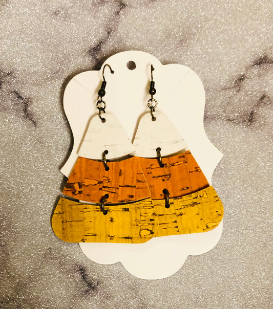 Candy Corn Cork and Genuine Leather Earrings