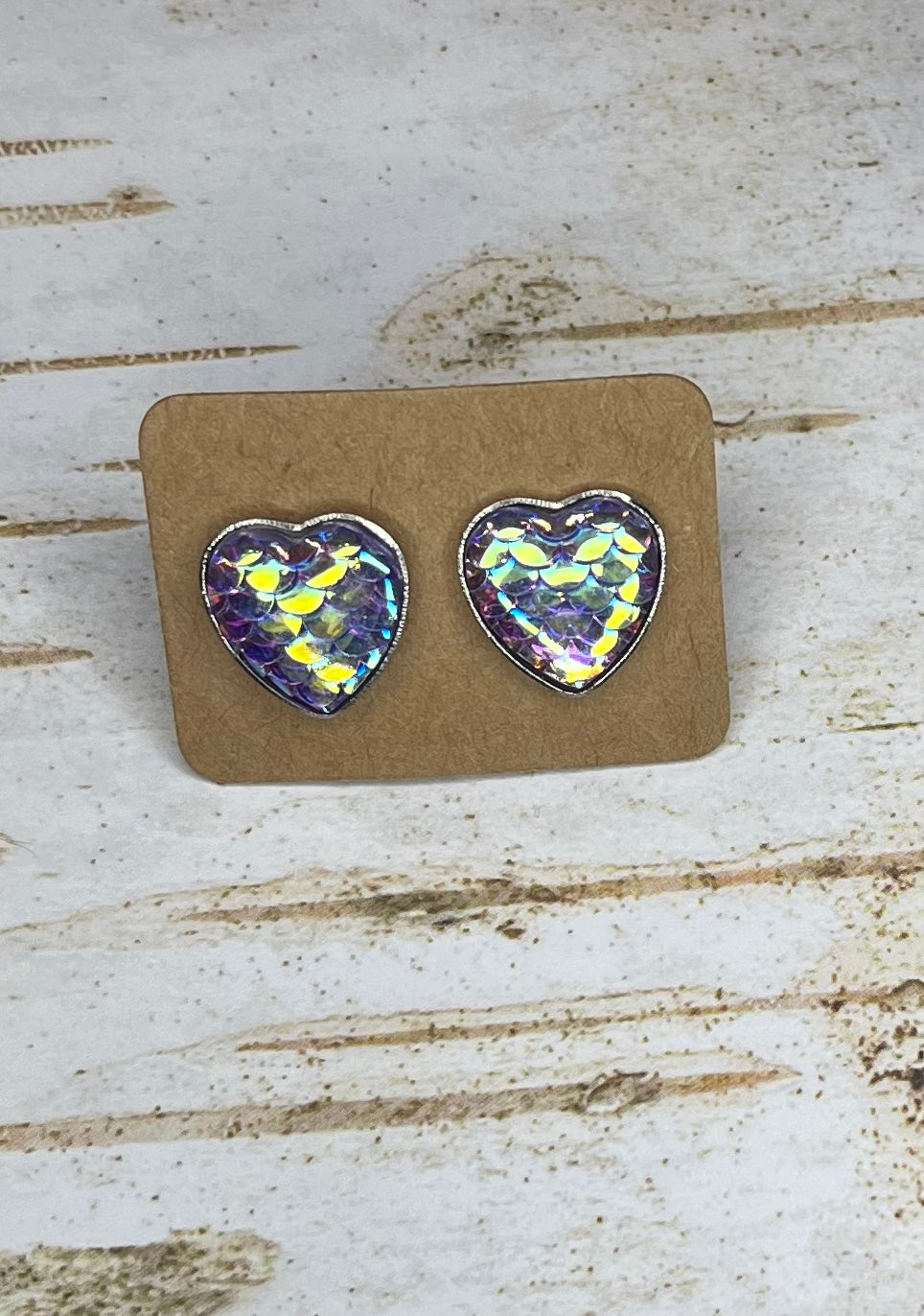 Purple Heart Iridescent Mermaid Studs