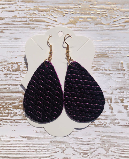 Genuine Leather Purple Textured Teardrops