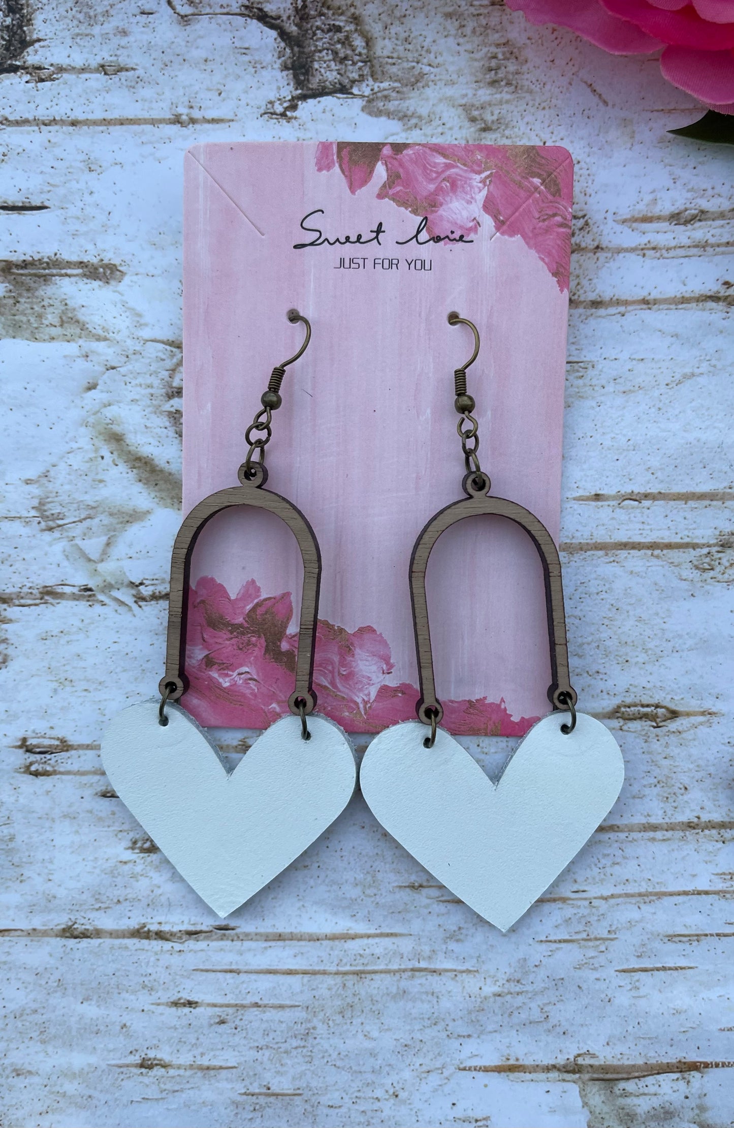 White Heart Arched Earrings