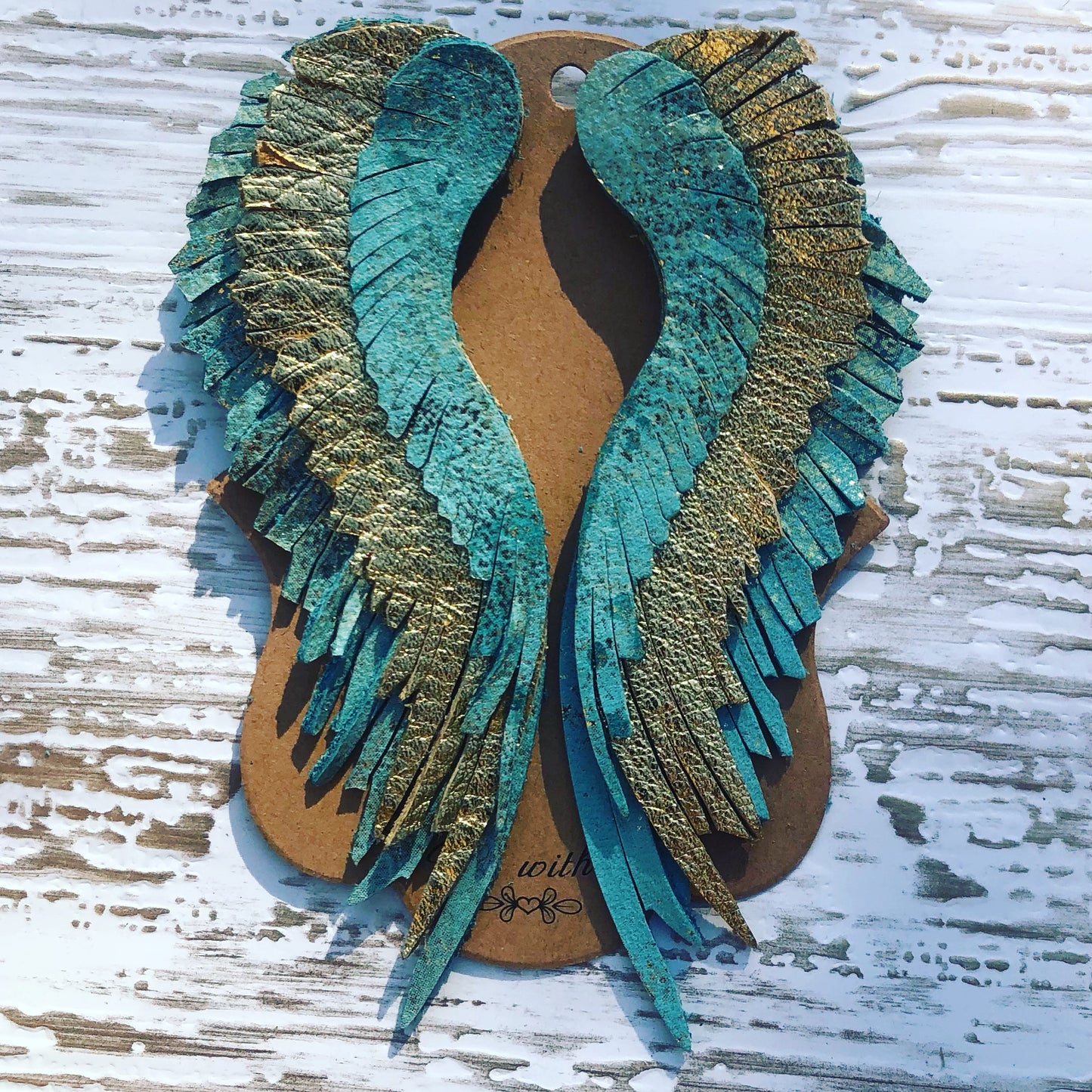 Blue Brushed Gold Angel Wings Earrings