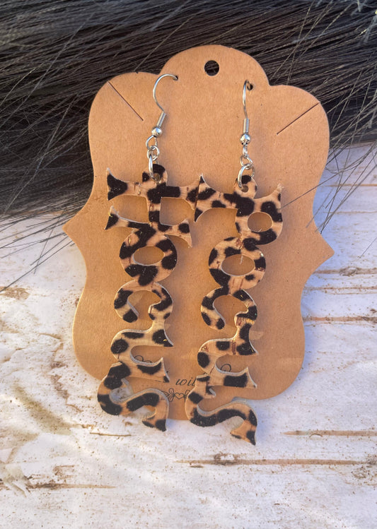 Hocus Pocus Script Leopard Flocked Earrings