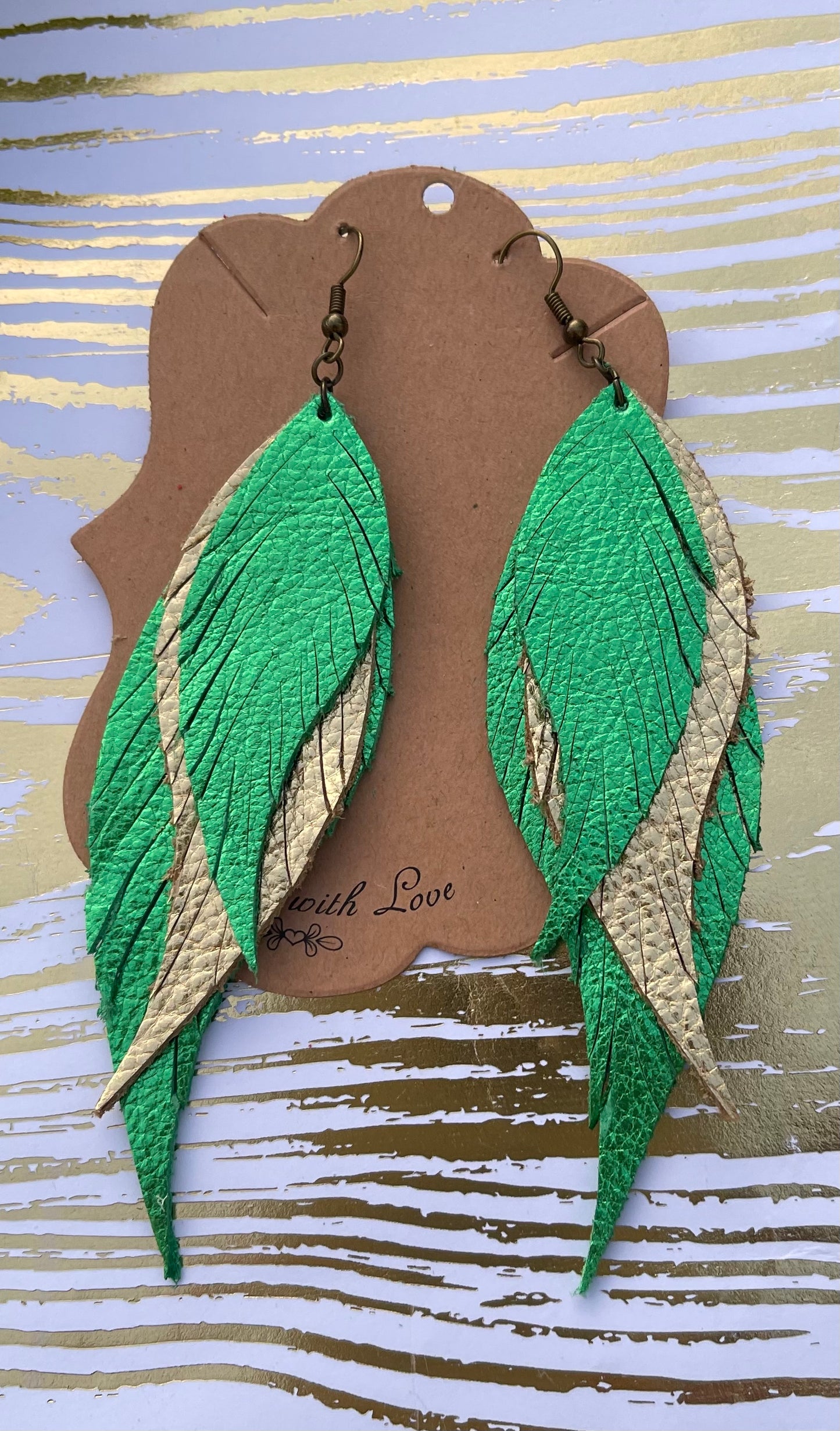 4” Shamrock Feather Earrings