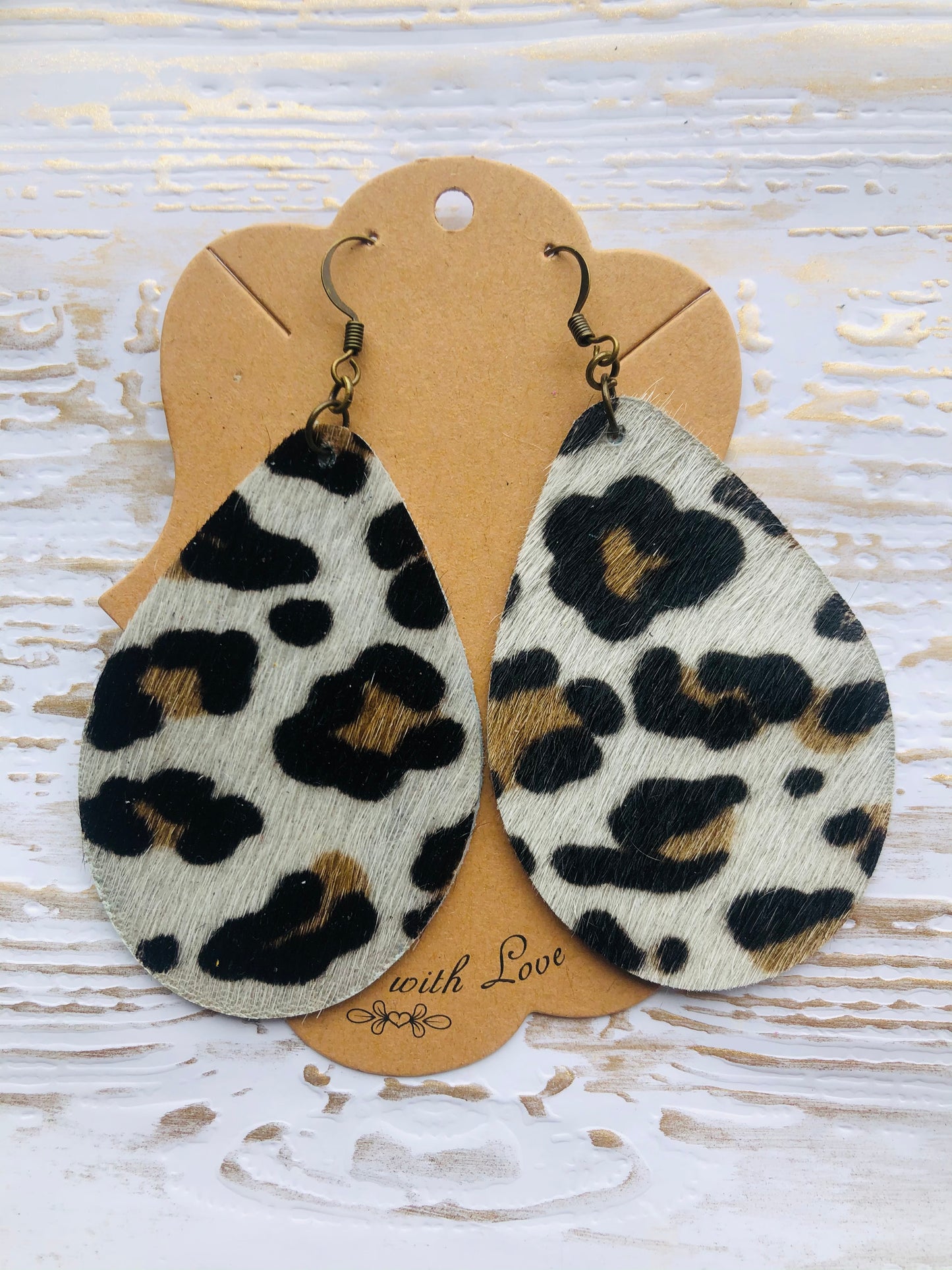 Leopard Hair on Hide Teardrop Earrings