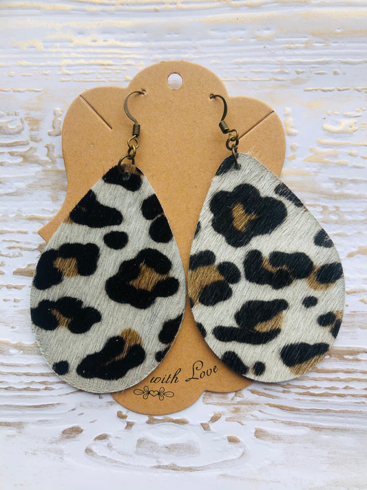 Leopard Hair on Hide Teardrop Earrings