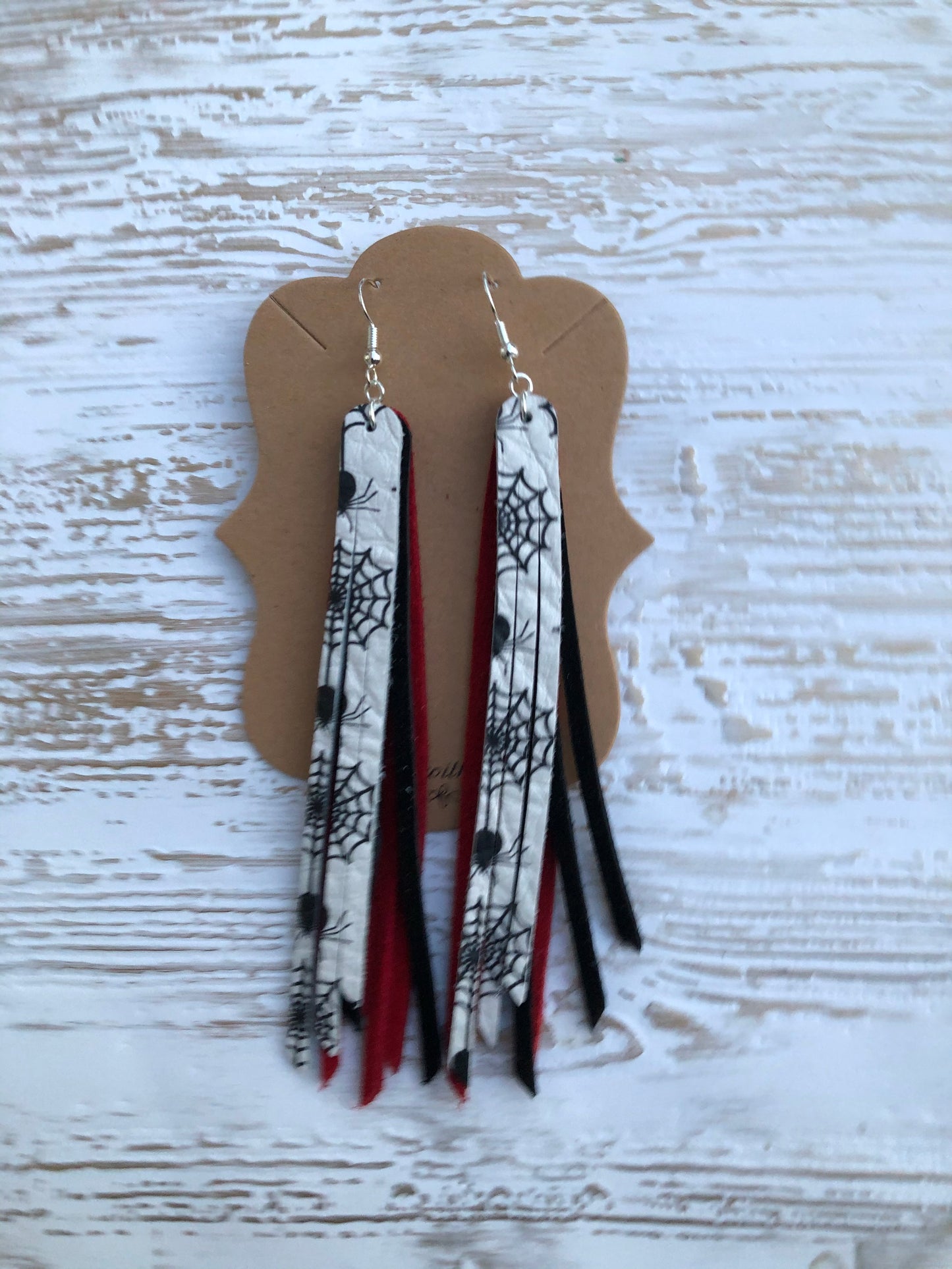 Spiders and Webs Genuine Leather Triple Layered Fringe Earrings