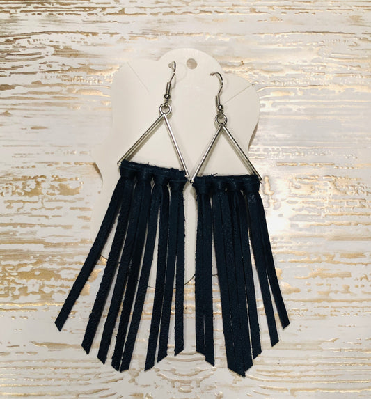 Navy Blue Hand Tied Genuine Leather Fringe