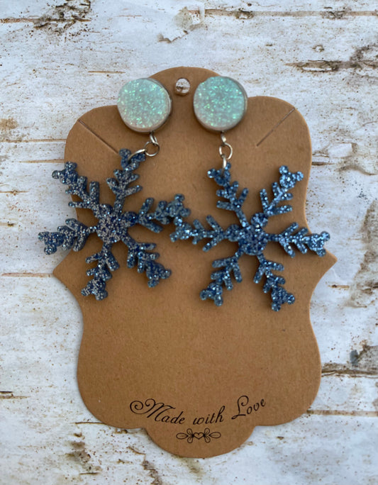 Blue Delicate Christmas Snowflake Earrings