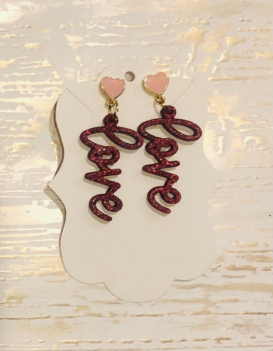 Love Letter Red Glitter  Earrings