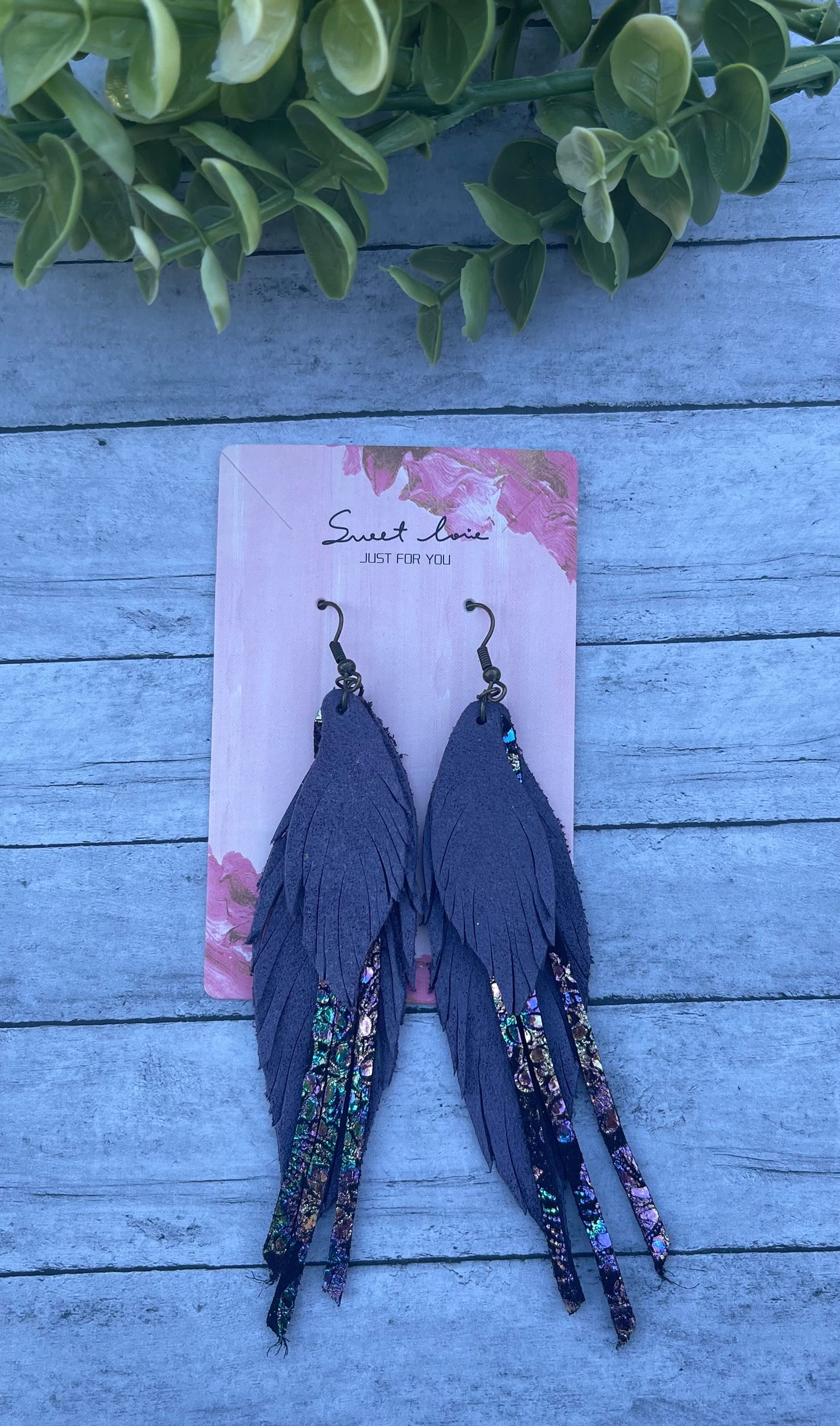 Starburst Purple Double Suede Feather Earrings