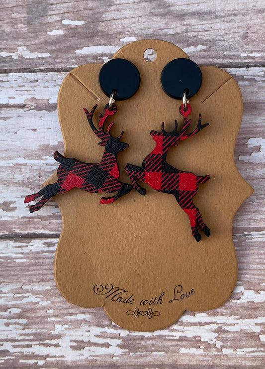 Buffalo Plaid Reindeer Earrings